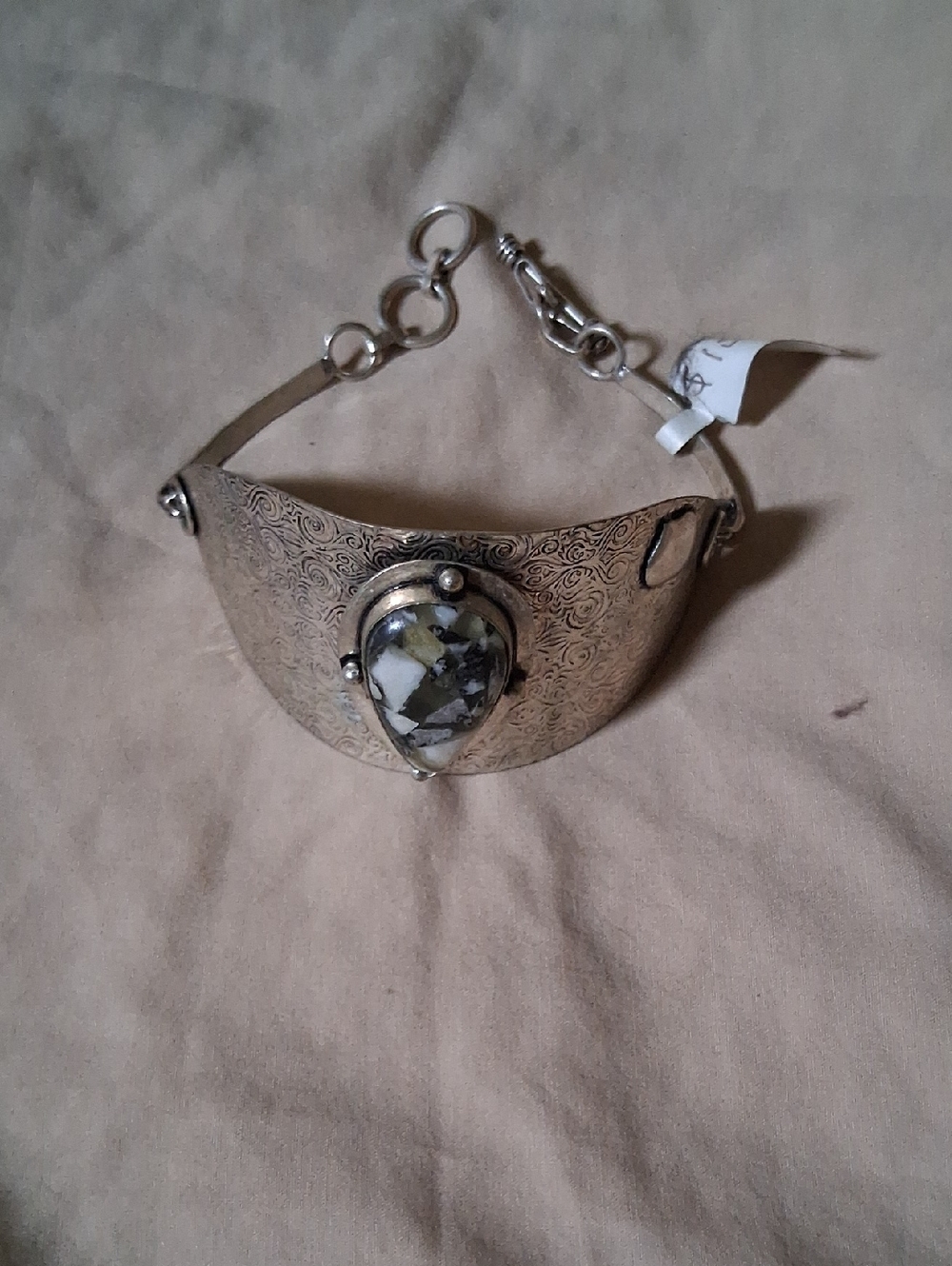 Silver-Tone Cuff Bracelet with Teardrop Stone